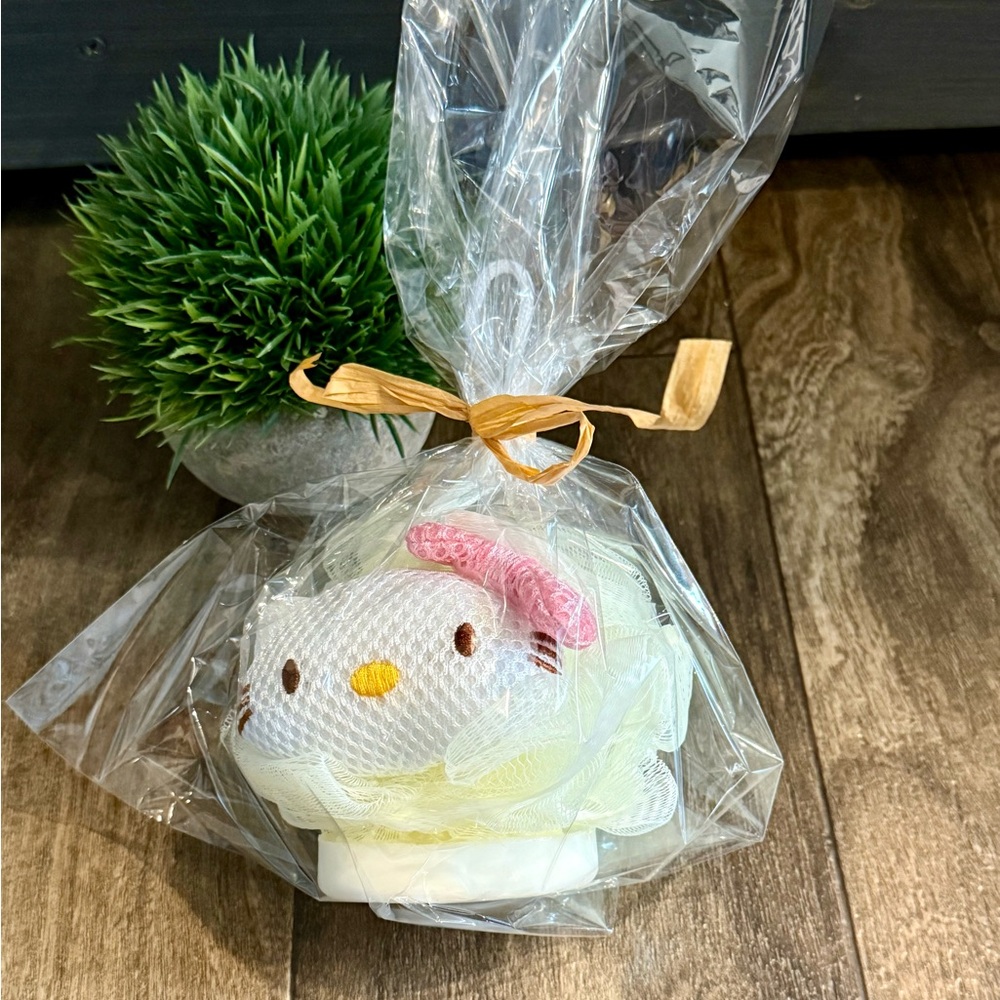 Handcrafted goats milk soap infused loofa in sugar cookie